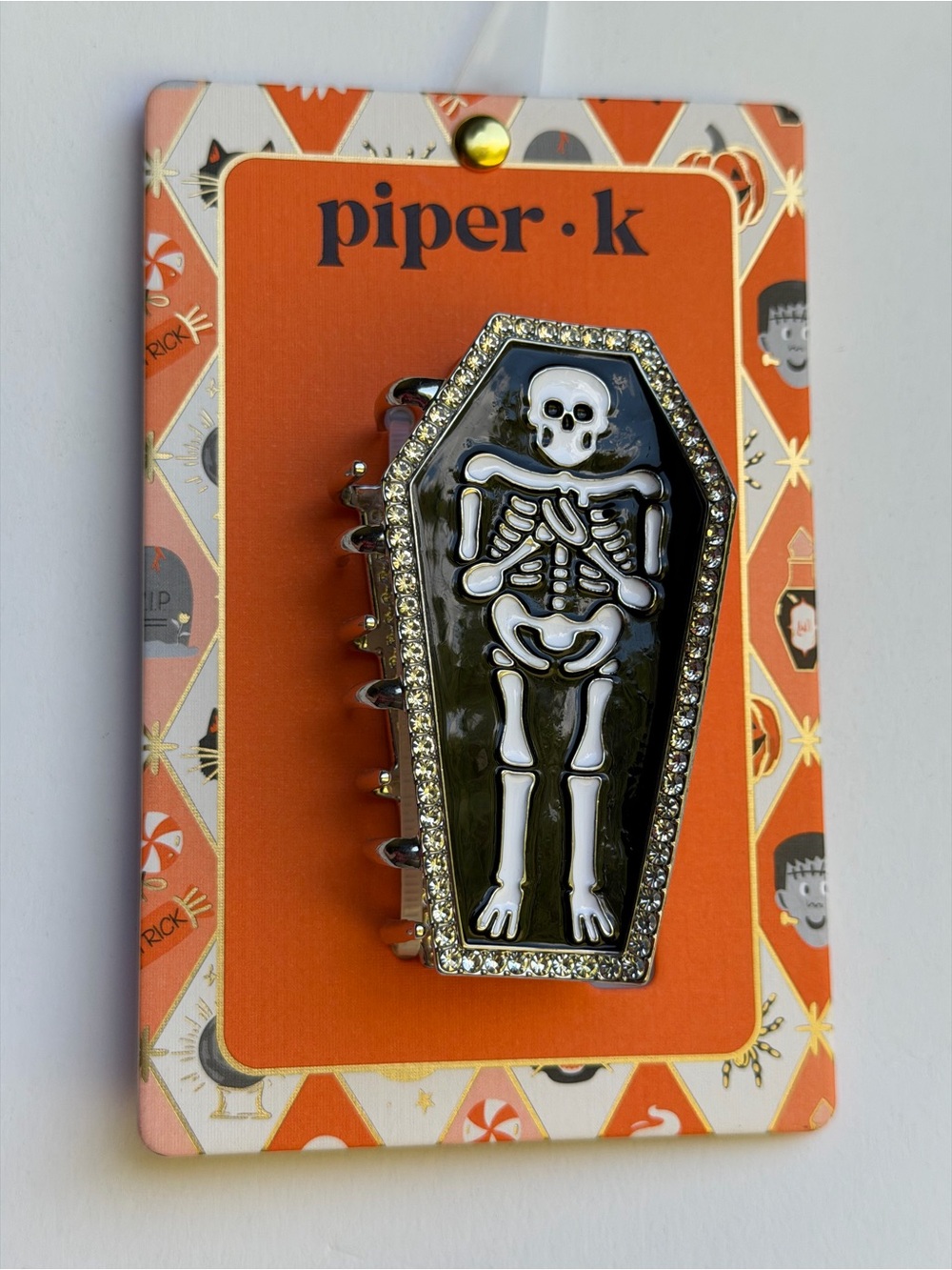 Piper•k Black Coffin Skeleton Rhinestone Metal Hair Clip